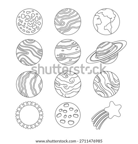 Planetary Solar System Outline Doodle Drawing Illustration Collection