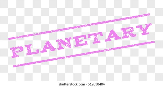 Planetary watermark stamp. Text tag between parallel lines with grunge design style. Rubber seal stamp with dust texture. Vector violet color ink imprint on a chess transparent background.