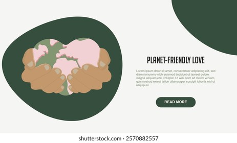 Planet-Friendly Love Silhouette with Environmental Heart Design. Eco-conscious love and environmental awareness in relationships. Valentines day or humanitarian actions concept. Vector illustration