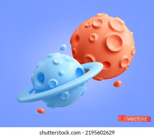 Planetas, objetos de dibujos animados vectores 3d