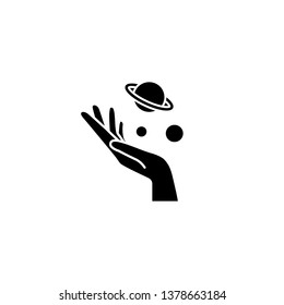 Planets above the hand, science, logo