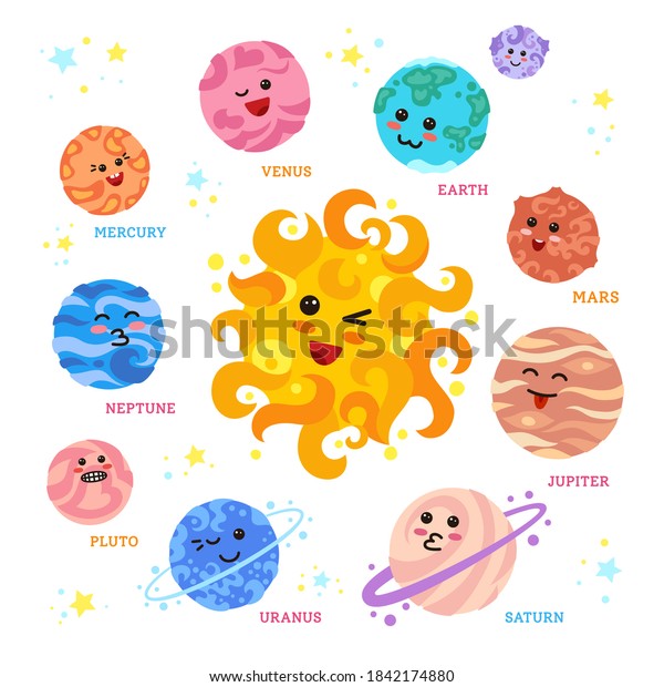 Planets Around Sun Space Cute Emoticons Stock Vector (royalty Free 