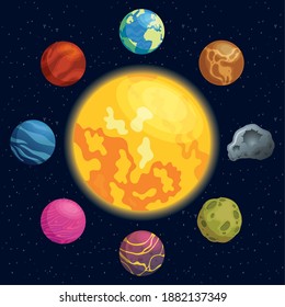 planets around of sun space icons vector illustration design