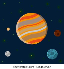 
Planets and asteroids in space. Vector illustration