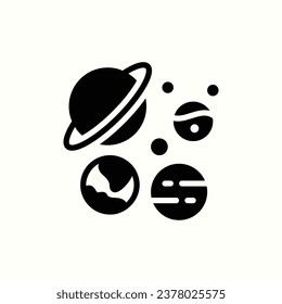 icono negro de planetas, icono aislado en fondo claro, perfecto para sitio web, blog, logo, diseño gráfico, medios sociales, UI, aplicación móvil