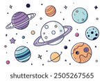 Planets Cartoon Vector Clip-art Set, Isolated Cute Planets Illustration On White Background.