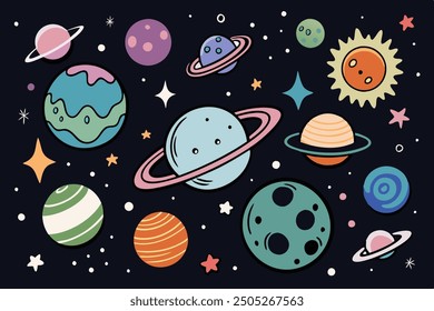 Planets Cartoon Vector Clip-art Set, Isolated Cute Planets Illustration On White Background.