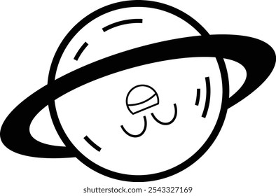 Planets Cartoon Vector Clip-art Set, Isolated Cute Planets Illustration On White Background, Vector Black Illustration
