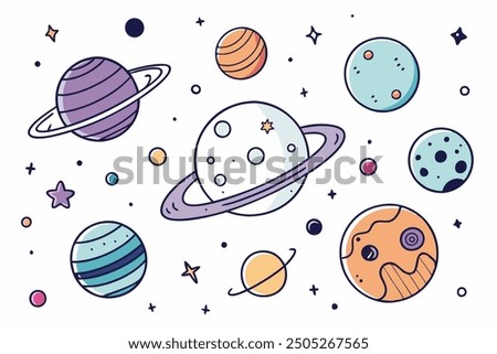 Planets Cartoon Vector Clip-art Set, Isolated Cute Planets Illustration On White Background.