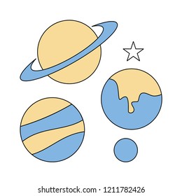 Planets Colored outline symbol design. Usable for web and mobile UI/UX