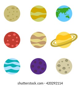 Planets colorful vector set icons on white background