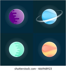 Planets colorful vector set on dark background. Vector illustration.