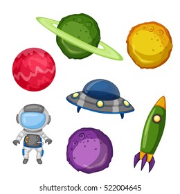 Planets, Comets, Astronaut, Spaceship and Rocket