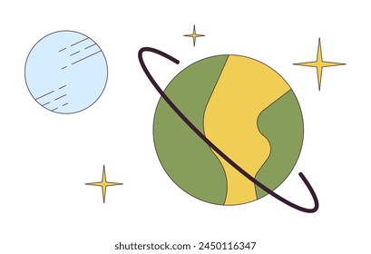 Planets in deep space 2D linear cartoon objects set. Celestial bodies studying isolated line vector elements white background. Cosmos researching color flat spot illustration collection