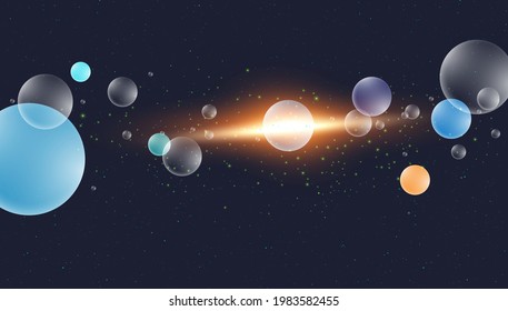 Planets in extraterrestrial galaxies. Abstract vector high-tech space astronomical background.