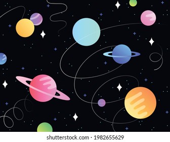 Planets are floating in space.