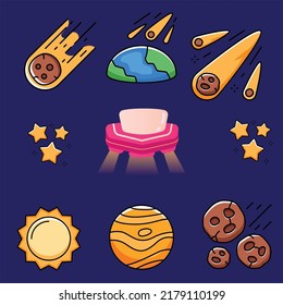 planets, galaxy, mars, future, earth and stars. Science fiction icon set, astronaut.