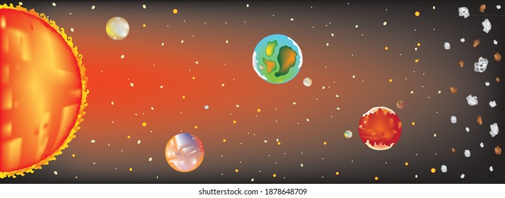 planets and habitable zone asteroids are orbiting sun, super earth, hot earth, earth in space, distance between sun and earth , mars with water ice, asteroid complex over mars planet, super earths 