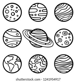 Planets. Hand drawn planets vector illustration set.
Planets sketch drawing.