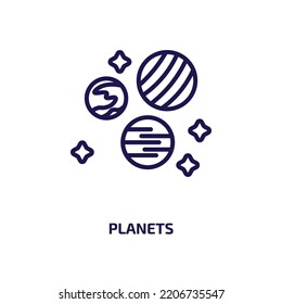 Planetensymbol aus der Astronomie-Kollektion. Dünne lineare Planeten, Planet, Umriss-Symbol einzeln auf weißem Hintergrund. Zeilensymbole, Symbol für Web und Mobile