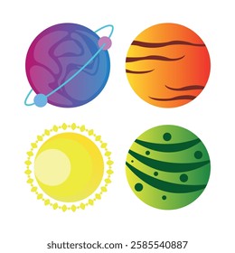 Planets icon set. Fantastic planets of the solar system. Fantasy.