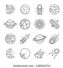Planets icon set. Outline set of planets vector icons for web design isolated on white background