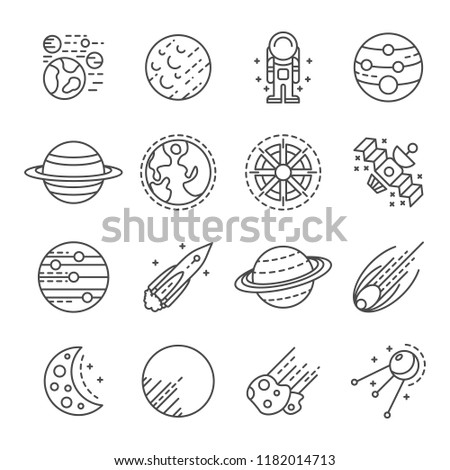 Planets icon set. Outline set of planets vector icons for web design isolated on white background