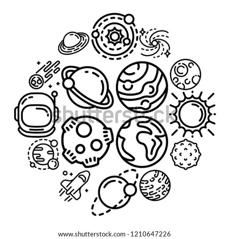 Planets icon set. Outline set of planets vector icons for web design isolated on white background