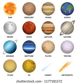 Planets icon set. Realistic set of planets vector icons for web design isolated on white background