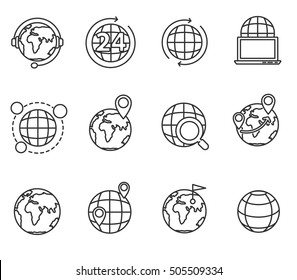 planets icons set. Earth, thin line design. planet in a different interpretation, linear symbols collection. isolated vector illustration.