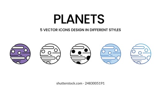 Iconos de planetas conjunto de Vectores ilustración de stock.