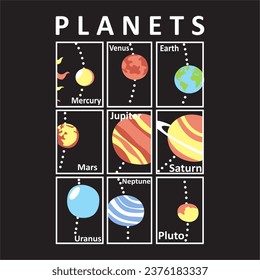 Planets Illustration Tshirt  Design, Solar System 