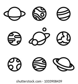 Planets linear icons isolated universe concept