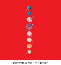 planets lined up drawing a line across the universe looking like billiard cakes-vector t-shirt fashion design	
