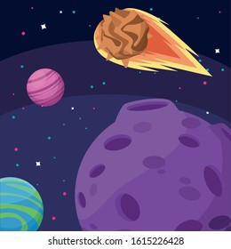 planets moon and asteroid cosmos astronomy space exploration vector illustration