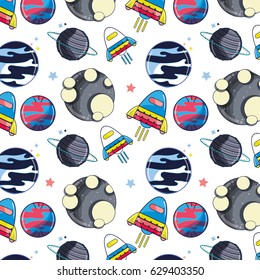 planets, moon and rocket in the space background