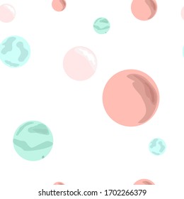 Planets on a white background seamless pattern. pastel colors pink, turquoise, blue. space. balls of ice cream. bubble. vector eps 10