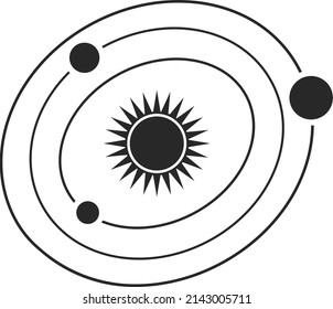 Planets in orbits around the Sun. The flat icon of the science element. Vector image isolated on a white background.