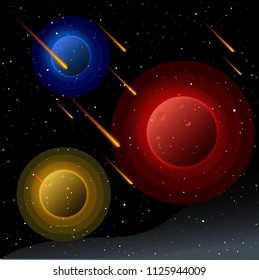 Planets in outer space. Abstract imaginary planets for design card, scientific conference invitation, school education wallpaper, t shirt, bag print, modern workshop advertising, shop sale posteê etc.