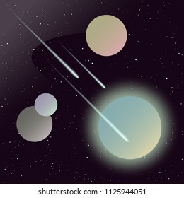 Planets in outer space. Abstract imaginary planets for design card, scientific conference invitation, school education wallpaper, t shirt, bag print, modern workshop advertising, shop sale posteê etc.