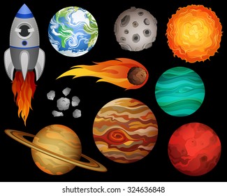 Planets and Outer Space Design Elements Vector 