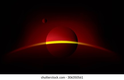 Planets over Golden Galaxy. Vector abstract background. Desktop wall paper and background.