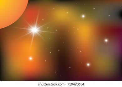 Planets over the nebulae in space