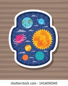 Planets over striped label design vector illustration