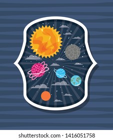 Planets over striped label design vector illustration