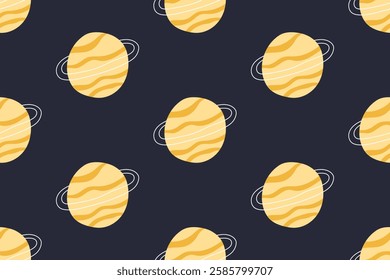Planets pattern. Seamless pattern with Yellow Galaxy planet. Hand drawn vector illustration