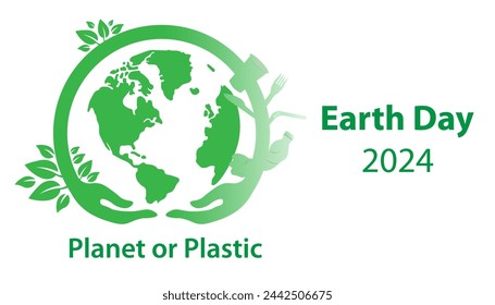 Planets or Plastic, Earth day 2024 concept vector tree background. Earth Day is an annual event celebrated around the world on April 22nd to demonstrate support for environmental protection.