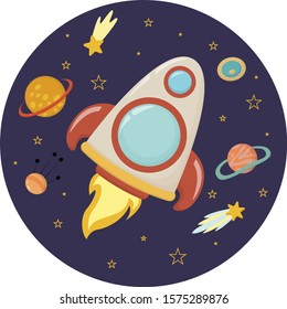 Planets and rockets for children- flat vector