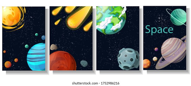 Planets and satellites. Solar system. Vector design. Stock illustration.