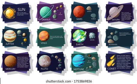 Planets and satellites. Solar system. Vector design. Stock illustration.
